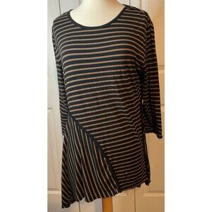 Multiples Black Brown Striped Tunic Top 3/4 Sleeve Size‎ Large